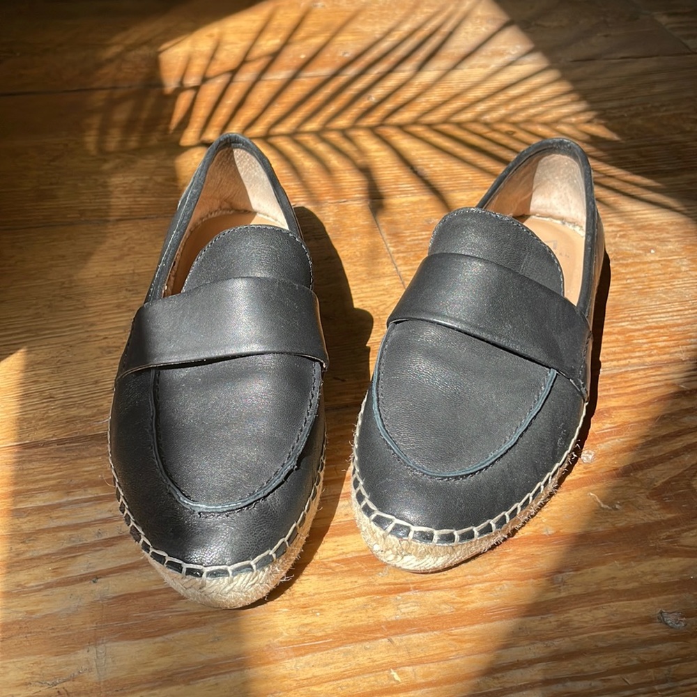 Black leather loafers